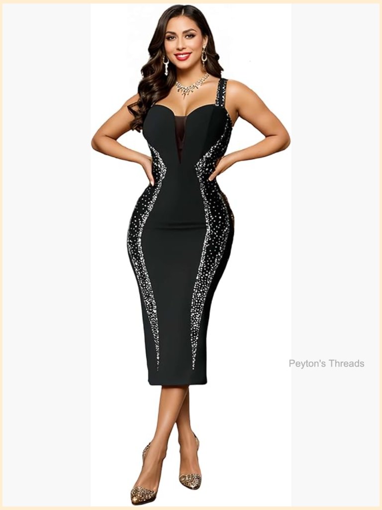 Sequin Midi Dress Formal Evening Cocktail Wedding Guest Gala